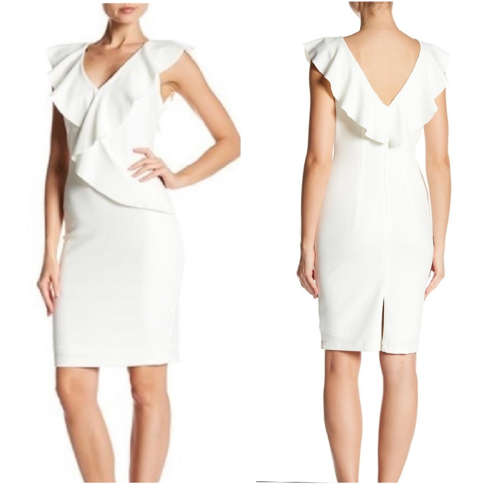 Alexia Admor Asymmetrical Ruffle Sheath Dress White 8